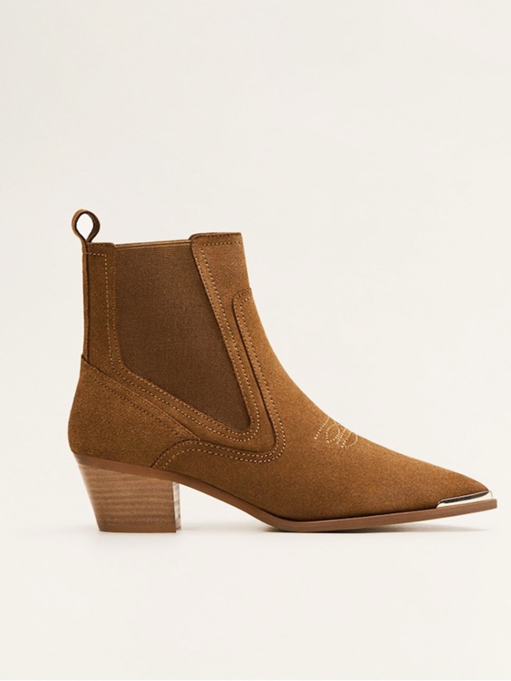 Mango Tan Suede Pointed Western Ankle Boot